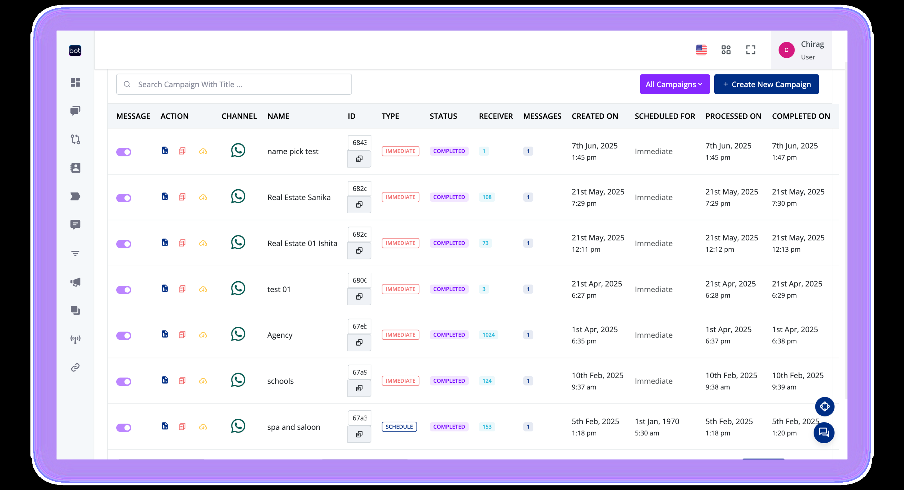 Botsense WhatsApp Broadcasting Dashboard